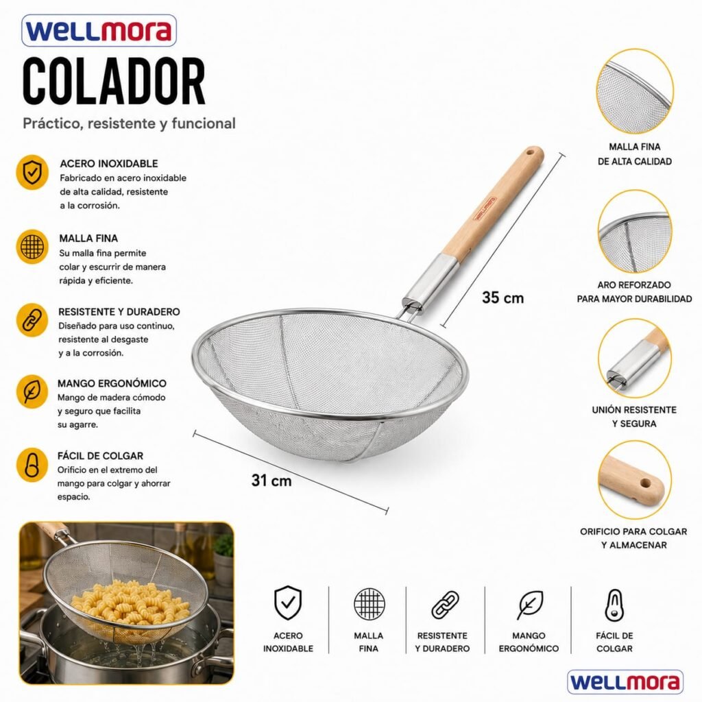 Colador Metálico de Largo Alcance (31 cm)