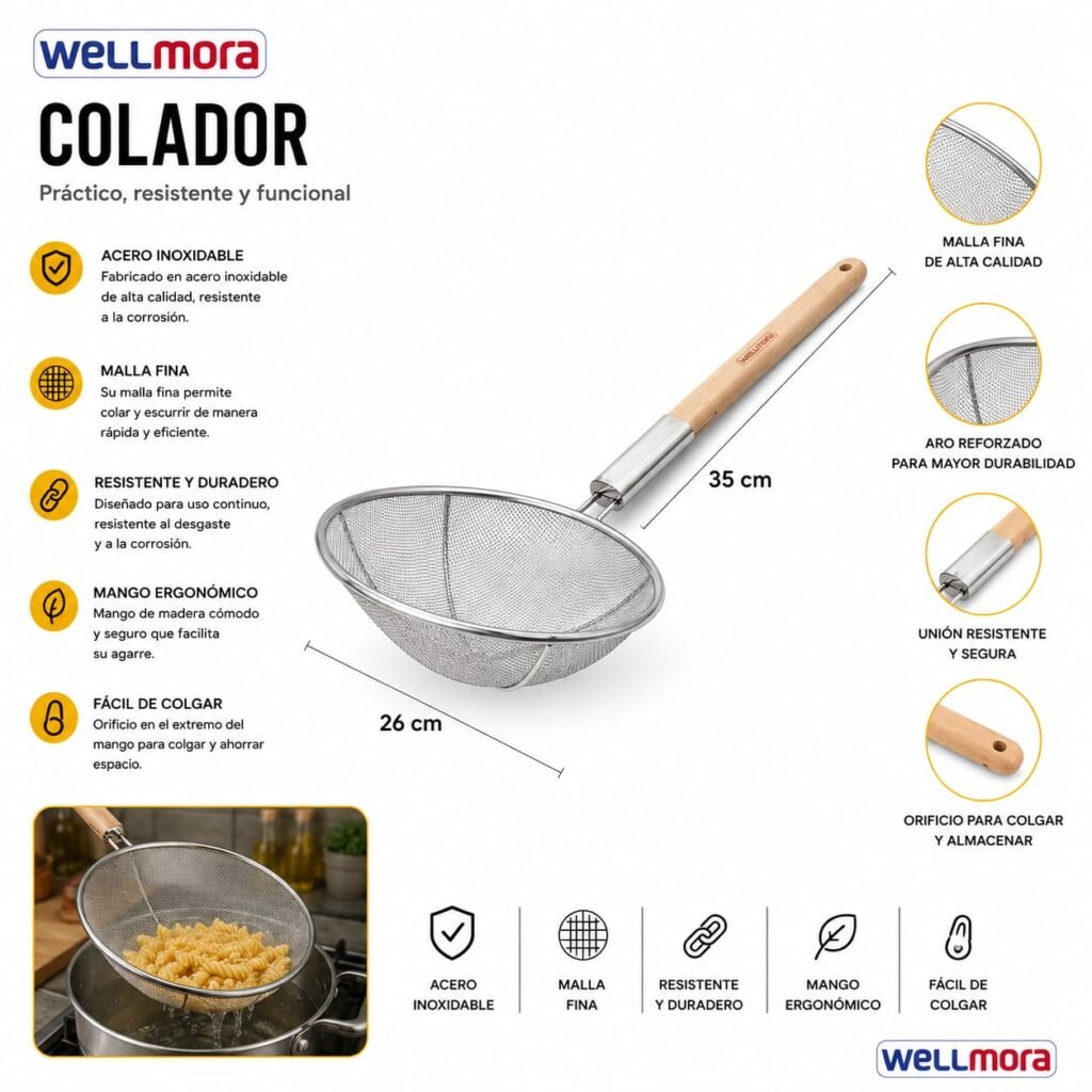 Colador Metálico de Largo Alcance (26cm)